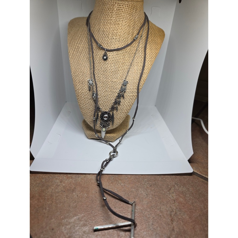 Layered Choker Necklace Boho Western Style Silver Tone Pendant Charm Jewelry - Picture 2 of 3